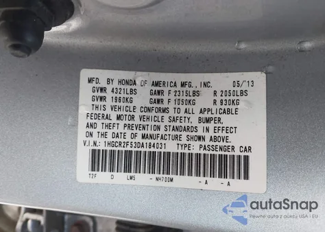 2013 Honda Accord Sport from USA, damaged, VIN 1HGCR2F53DA184031